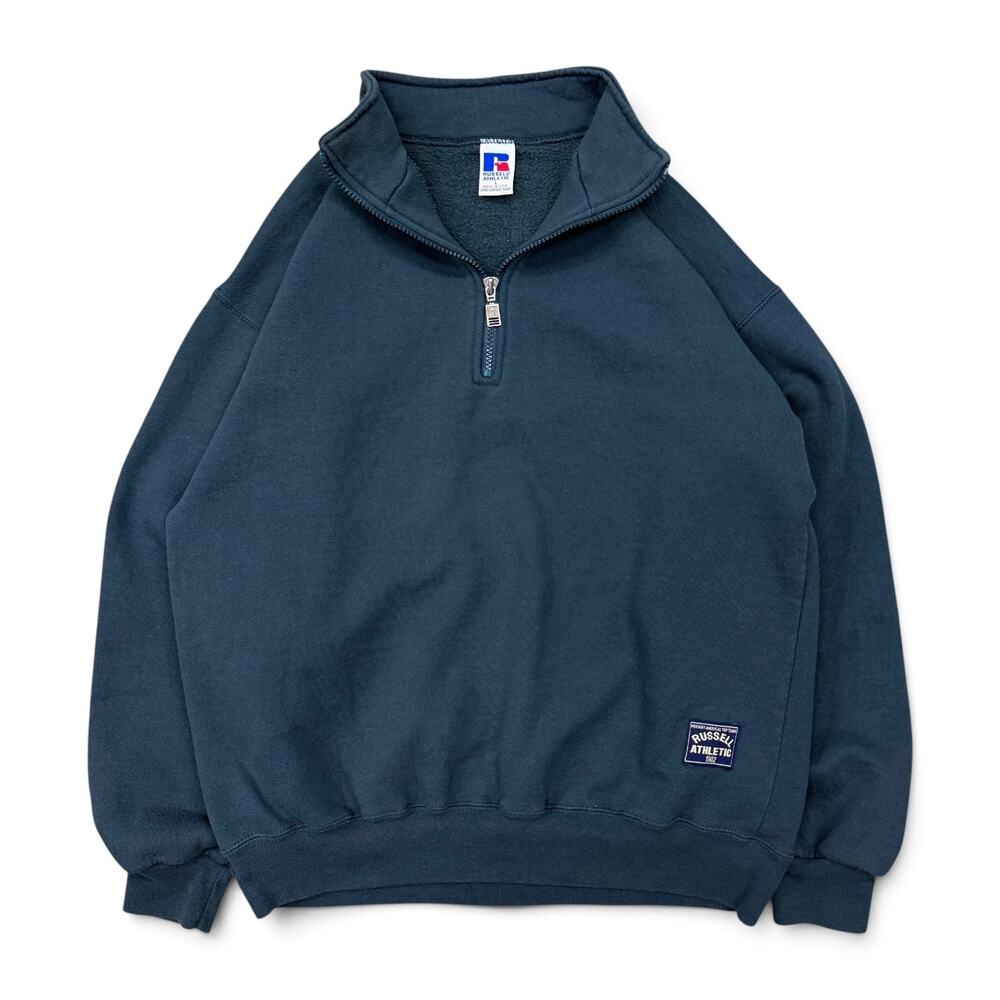 Vintage 90s Russell Athletic Quarter Zip Sweatshirt USA Made Dark Teal Green L